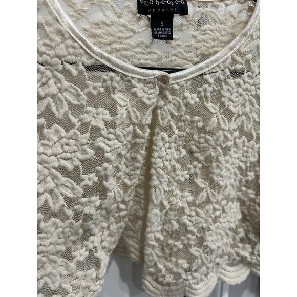Connected Apparel Womens Ivory Scalloped Lace Cropped Cardigan Shrug SZ Small - Picture 4 of 8
